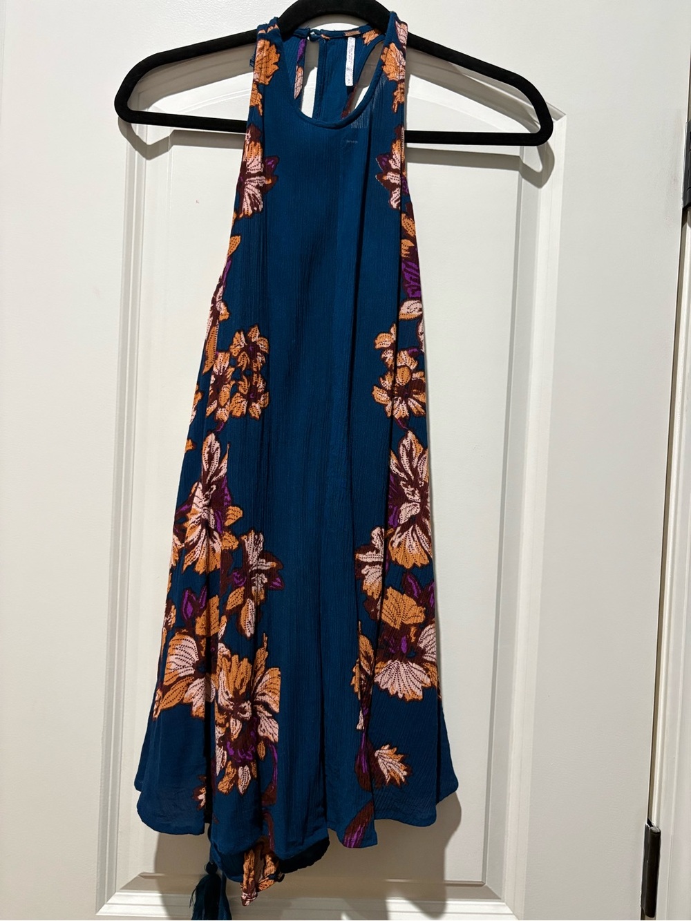 Free People Floral Halter Mini Dress | Size Small | Open Lace-Up Back - Picture 5 of 8